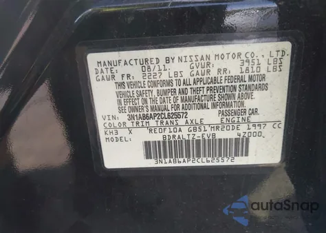 2012 Nissan Sentra 2.0 Sr z USA, uszkodzony, nr VIN 3N1AB6AP2CL625572